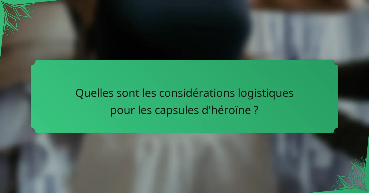 Quelles sont les considérations logistiques pour les capsules d'héroïne ?